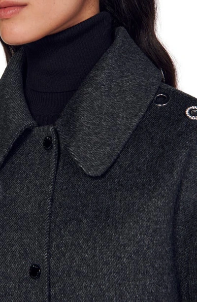 Shop Sandro Eyal Grommet Accent Wool Blend Coat In Dark Grey