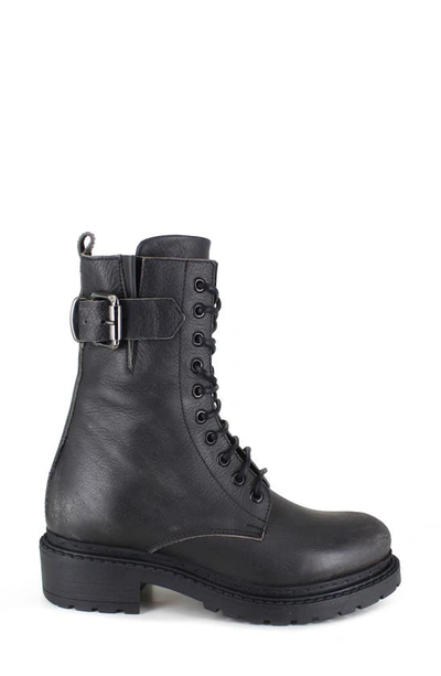 Ziginy Agatha Water Resistant Lace-up Combat Boot In Black Leather