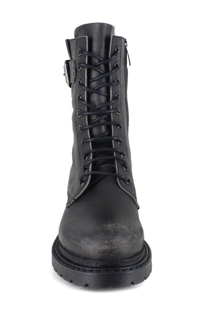 Ziginy Agatha Water Resistant Lace-up Combat Boot In Black Leather