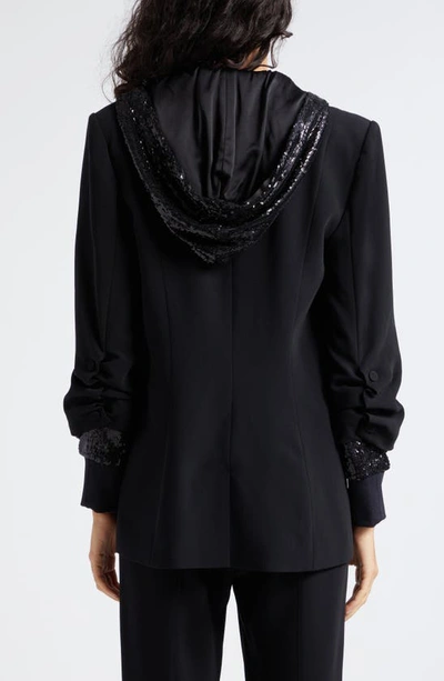 Shop Cinq À Sept Khloe Sequin Hooded Blazer In Black