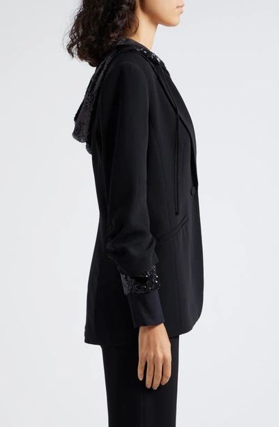 Shop Cinq À Sept Khloe Sequin Hooded Blazer In Black