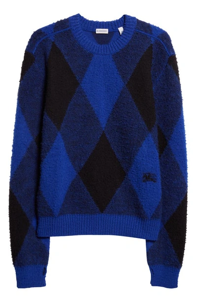 Shop Burberry Equestrian Knight Argyle Wool Crewneck Sweater In Knight Ip Pattern