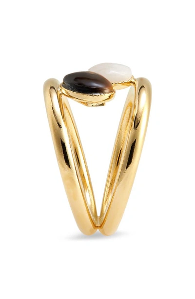 Shop D'estree Louise Double Stone Ring In White - Tiger Eye