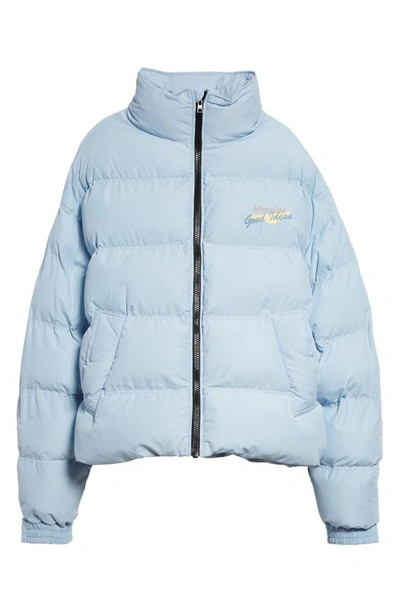 Shop Martine Rose Doll Logo Embroidered Puffer Jacket In Icy Blue