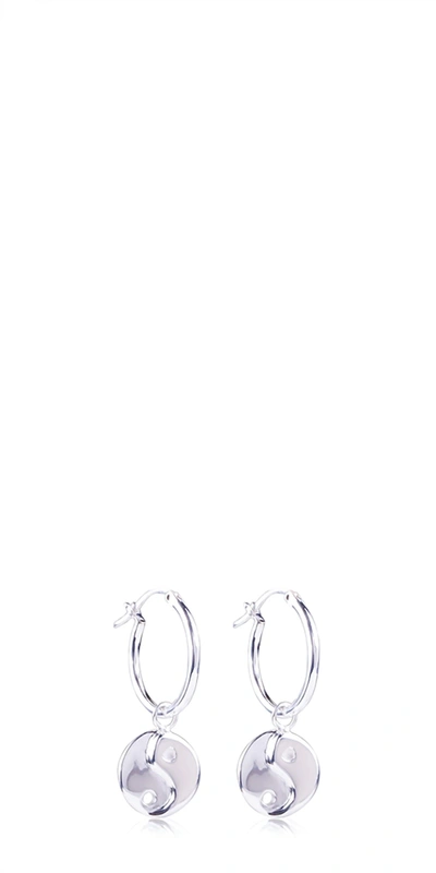 Shop Tuza Yin Yang Charm Hoop Earrings In Silver