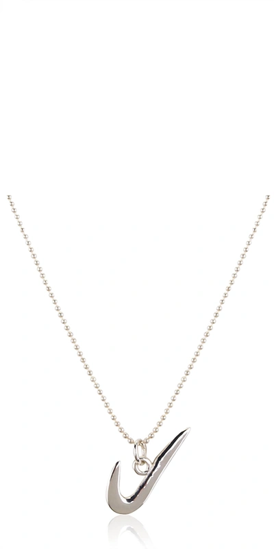 Shop Tuza Swoosh Charm Necklace In Silver