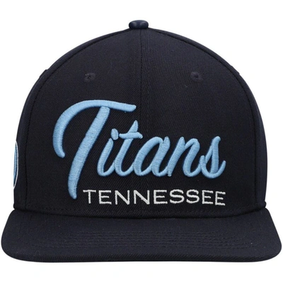 Shop Pro Standard Navy Tennessee Titans Script Wordmark Snapback Hat