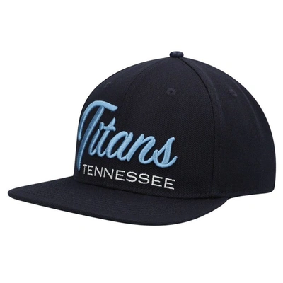 Shop Pro Standard Navy Tennessee Titans Script Wordmark Snapback Hat