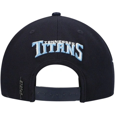 Shop Pro Standard Navy Tennessee Titans Script Wordmark Snapback Hat