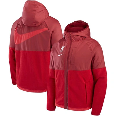 Shop Nike Red Liverpool Winterized Awf Hoodie Full-zip Jacket