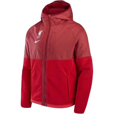 Shop Nike Red Liverpool Winterized Awf Hoodie Full-zip Jacket