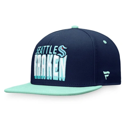 Shop Fanatics Branded Navy/blue Seattle Kraken Heritage Retro Two-tone Snapback Hat