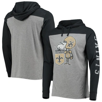Shop 47 ' Heathered Gray New Orleans Saints Franklin Wooster Throwback Long Sleeve Hoodie T-shirt In Heather Gray