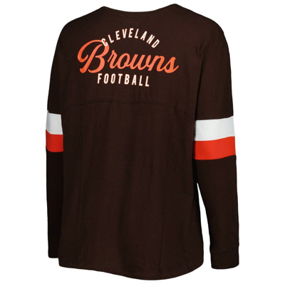 Shop New Era Brown Cleveland Browns Plus Size Athletic Varsity Lace-up V-neck Long Sleeve T-shirt