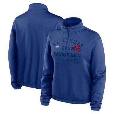 Shop Nike Royal St. Louis Cardinals Rewind Splice Half-zip Semi-cropped Bubble Hem Sweatshirt