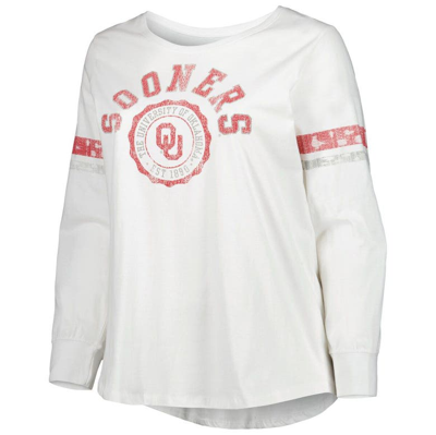 Shop Profile White Oklahoma Sooners Contrast Stripe Scoop Neck Long Sleeve T-shirt