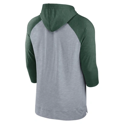 Shop Nike Heather Gray/heather Green Green Bay Packers Raglan 3/4-sleeve Pullover Hoodie