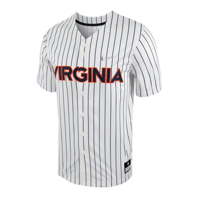 Shop Nike White/navy Virginia Cavaliers Pinstripe Replica Full-button Baseball Jersey
