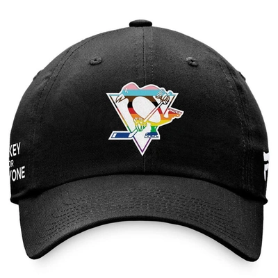 Shop Fanatics Branded Black Pittsburgh Penguins Team Logo Pride Adjustable Hat