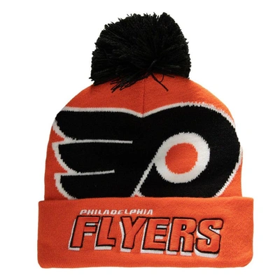 Shop Mitchell & Ness Orange Philadelphia Flyers Punch Out Cuffed Knit Hat With Pom
