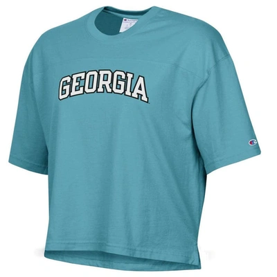 Shop Champion Aqua Georgia Bulldogs Vintage Wash Boxy Cropped T-shirt