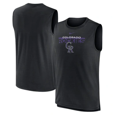 Shop Nike Black Colorado Rockies Knockout Stack Exceed Muscle Tank Top