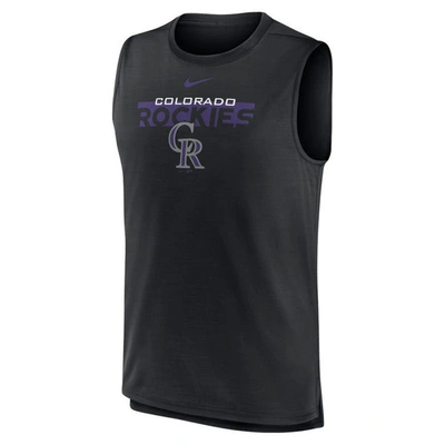 Shop Nike Black Colorado Rockies Knockout Stack Exceed Muscle Tank Top