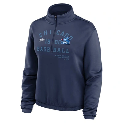 Shop Nike Navy Chicago White Sox Rewind Splice Half-zip Semi-cropped Bubble Hem Sweatshirt