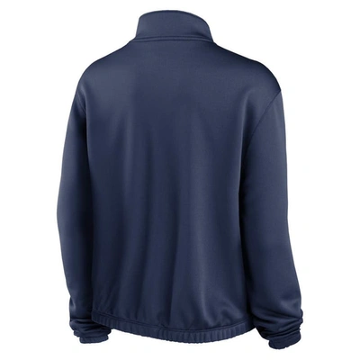 Shop Nike Navy Chicago White Sox Rewind Splice Half-zip Semi-cropped Bubble Hem Sweatshirt