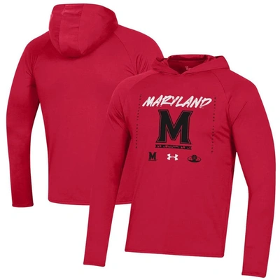 Shop Under Armour Red Maryland Terrapins 2023 On Court Bench Shooting Long Sleeve Hoodie T-shirt