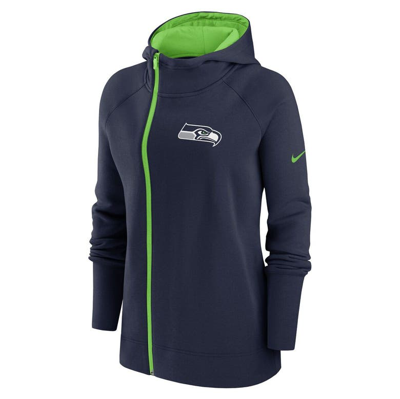 Shop Nike College Navy Seattle Seahawks Asymmetrical Raglan Full-zip Hoodie