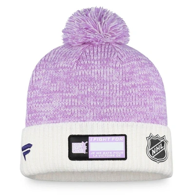 Shop Fanatics Branded White/purple Montreal Canadiens 2022 Hockey Fights Cancer Authentic Pro Cuffed Knit