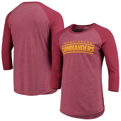Shop Majestic Washington Commanders  Threads Burgundy Wordmark 3/4-sleeve Raglan Tri-blend T-shirt
