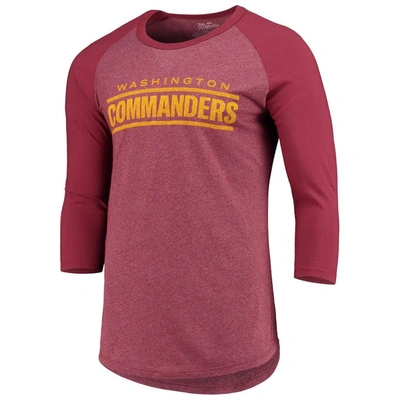 Majestic Men's Washington Commanders  Threads Burgundy Wordmark 3/4-sleeve Raglan Tri-blend T-shirt In Burgundy
