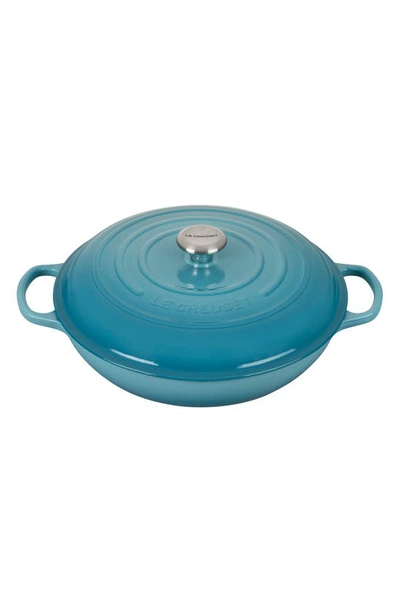 Shop Le Creuset Signature 3.5-quart Enameled Cast Iron Braiser In Caribbean