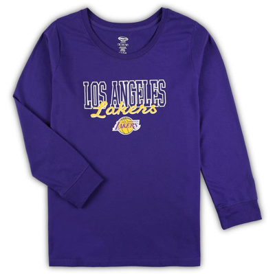 Shop Concepts Sport Purple/heather Gray Los Angeles Lakers Plus Size Long Sleeve T-shirt And Shorts Sleep