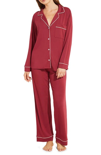 Shop Eberjey Gisele Jersey Knit Pajamas In Sangria/ Ivory