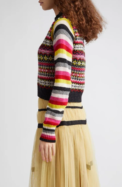 Shop Molly Goddard Fair Isle Stripe Lambswool Sweater In Charcoal Fairisle
