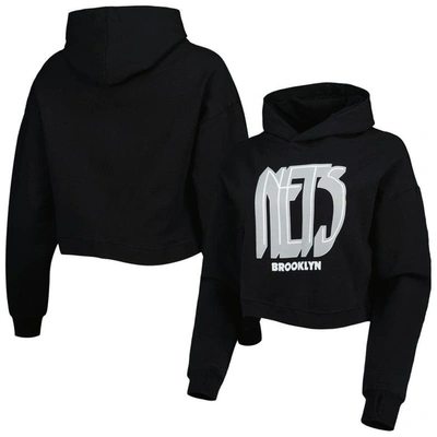 Shop Lusso Black Brooklyn Nets Layla World Tour Cropped Pullover Hoodie