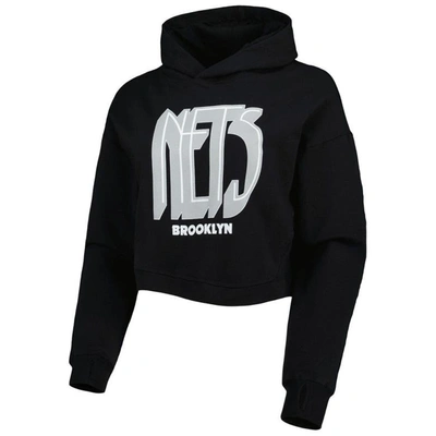 Shop Lusso Black Brooklyn Nets Layla World Tour Cropped Pullover Hoodie