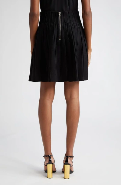Shop Balmain Crystal Embellished Button Flare Rib Knit Skirt In Black