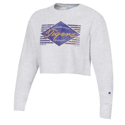 Shop Champion Heather Gray Lsu Tigers Reverse Weave Cropped Pullover Sweatshirt