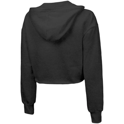 Majestic Threads Black Brooklyn Nets Repeat Cropped Tri-blend Pullover Hoodie In Black