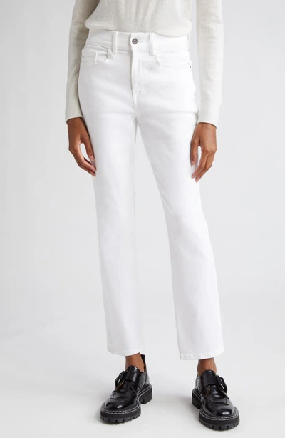Shop Lafayette 148 Reeve High Waist Straight Leg Ankle Jeans In Washed Plaster