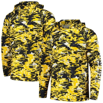 Shop Columbia Navy Michigan Wolverines Pfg Terminal Tackle Omni-shade Rippled Long Sleeve Hooded T-shirt