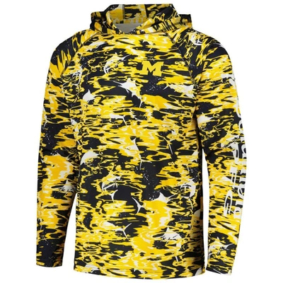Shop Columbia Navy Michigan Wolverines Pfg Terminal Tackle Omni-shade Rippled Long Sleeve Hooded T-shirt