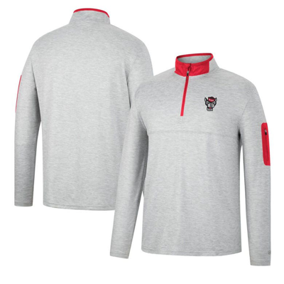 Shop Colosseum Heathered Gray/red Nc State Wolfpack Country Club Windshirt Quarter-zip Jacket In Heather Gray