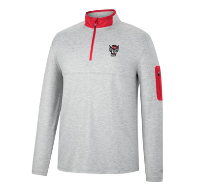 Shop Colosseum Heathered Gray/red Nc State Wolfpack Country Club Windshirt Quarter-zip Jacket In Heather Gray