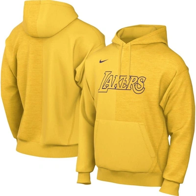 Shop Nike Gold Los Angeles Lakers Courtside Versus Stitch Split Pullover Hoodie