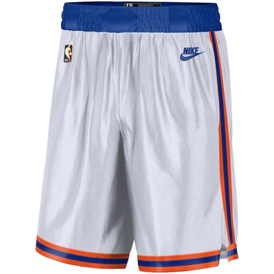 Shop Nike White/blue New York Knicks 2021/22 Classic Edition Swingman Performance Shorts